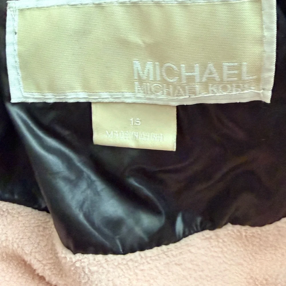 MICHAEL Michael Kors Black Puffer Jacket with Pink Hood Lining